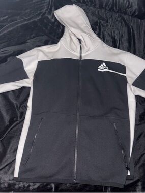 adidas Black & White Full-Zip Performance Hoodie Jacket